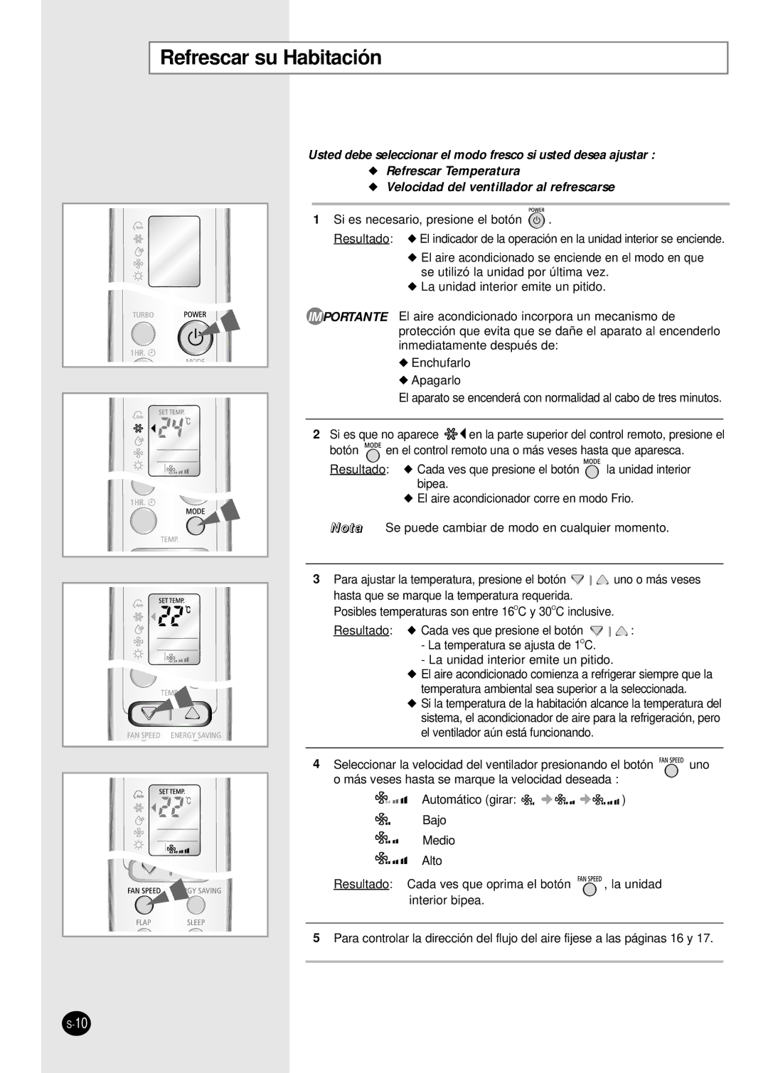 Samsung SH09BWHX, SH12BWHX manual Refrescar su Habitación 