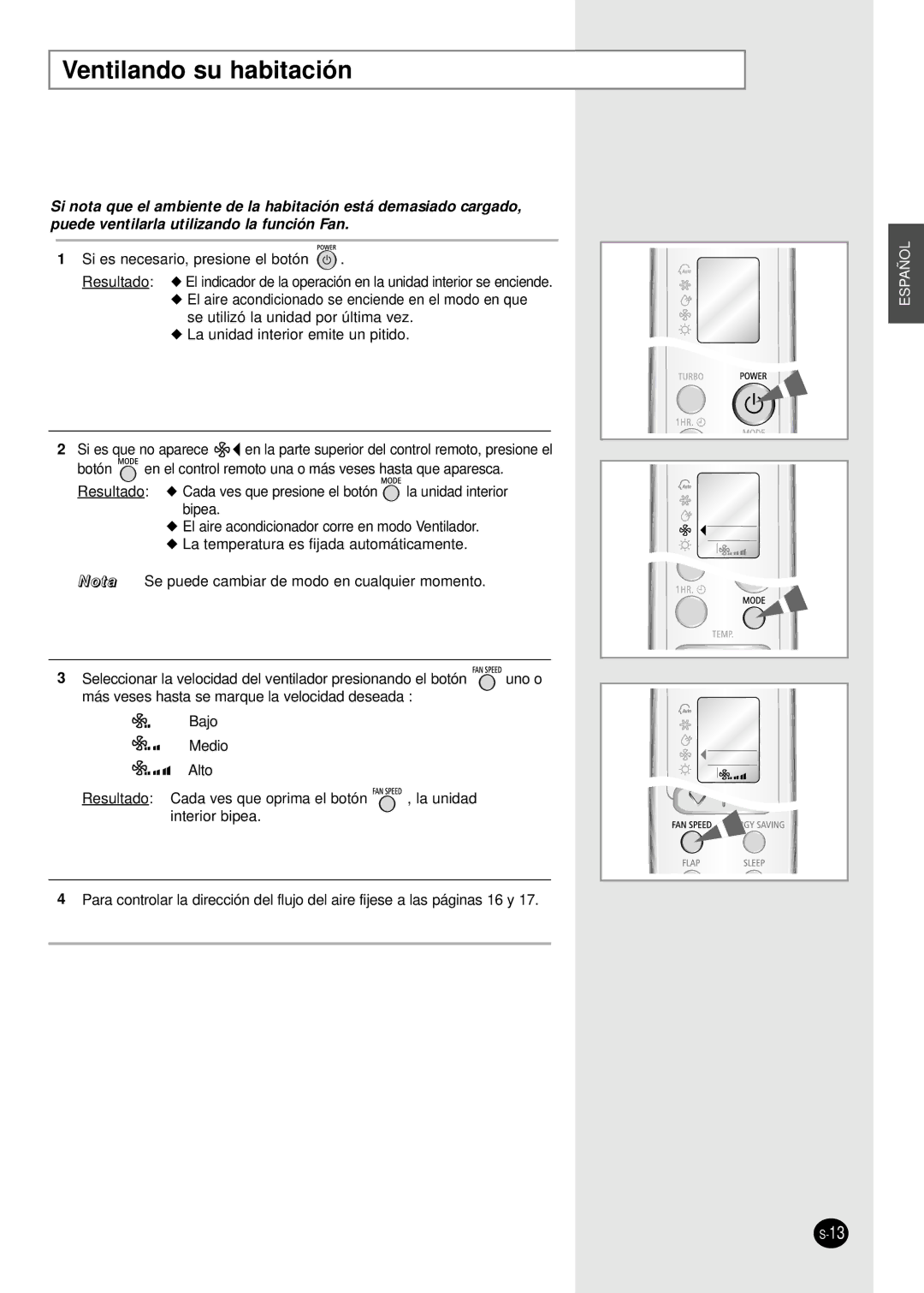 Samsung SH09BWHX, SH12BWHX manual Ventilando su habitación 