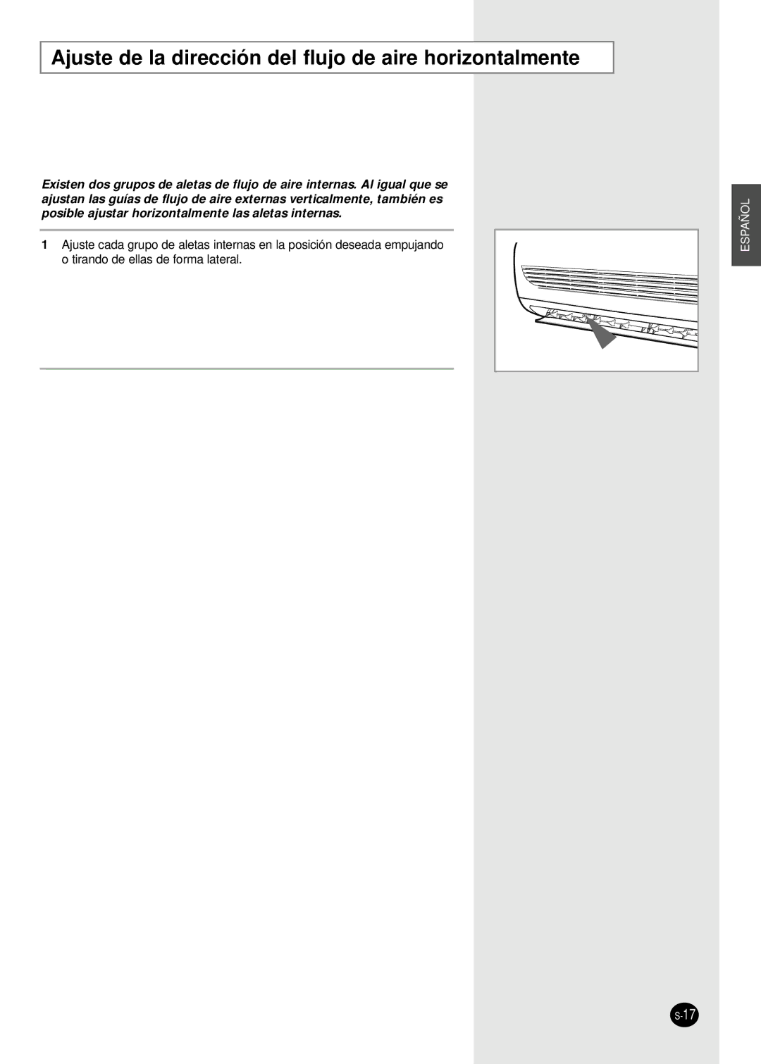 Samsung SH09BWHX, SH12BWHX manual Ajuste de la dirección del flujo de aire horizontalmente 