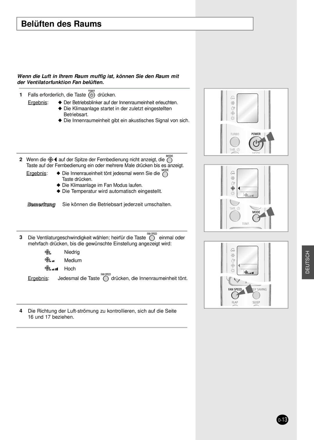 Samsung SH09BWHA manual Belüften des Raums 