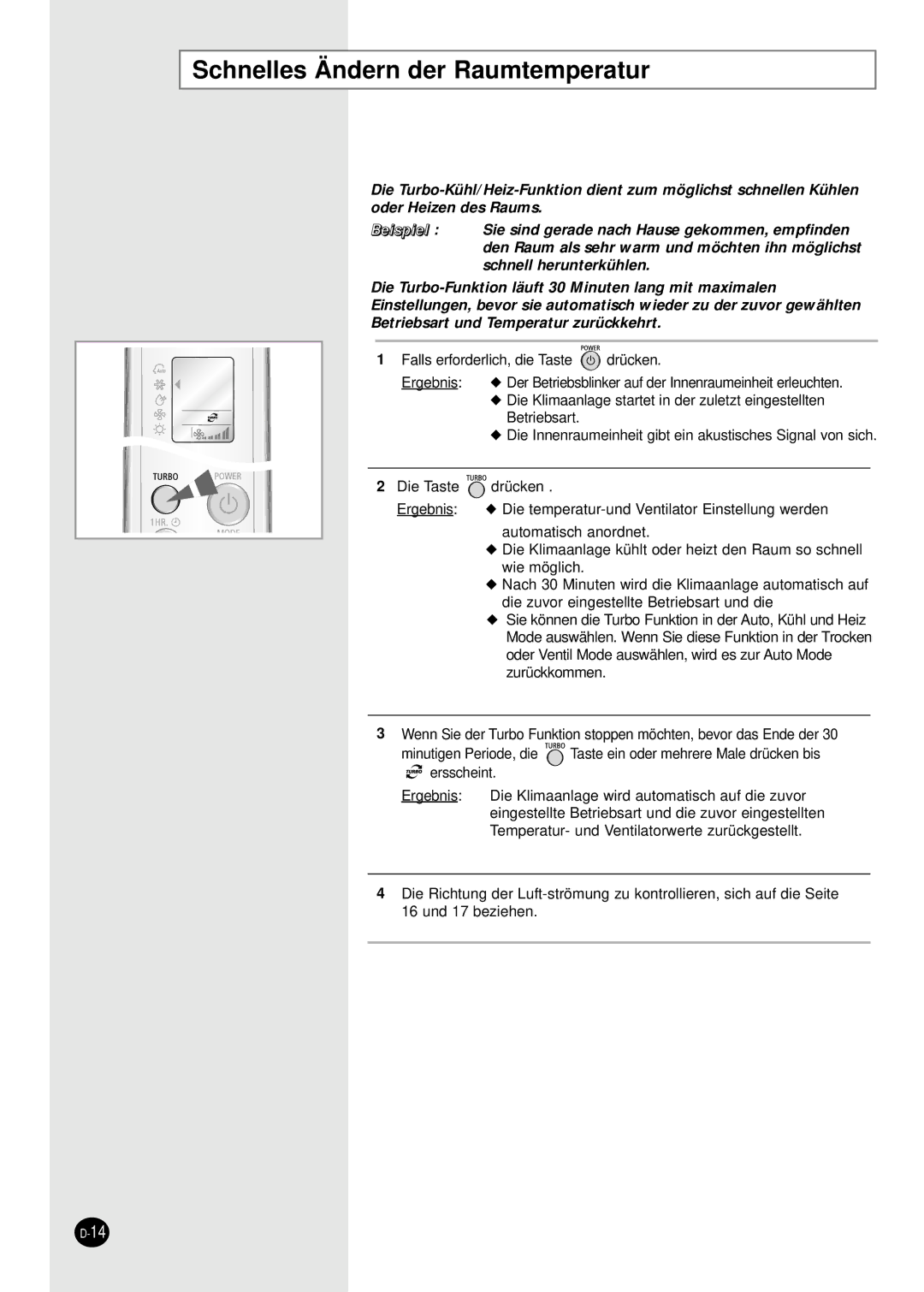 Samsung SH09BWHA manual Schnelles Ändern der Raumtemperatur 