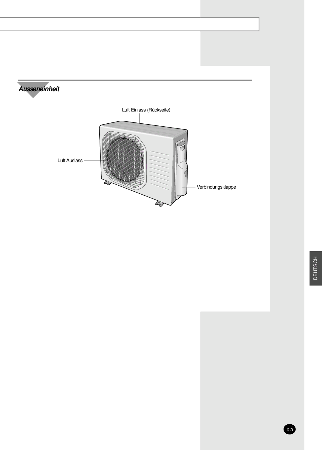 Samsung SH09BWHA manual Ausseneinheit 