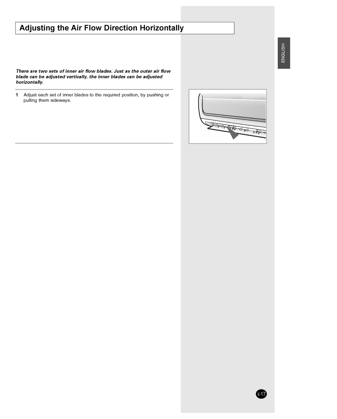 Samsung SH09BWHA manual Adjusting the Air Flow Direction Horizontally 