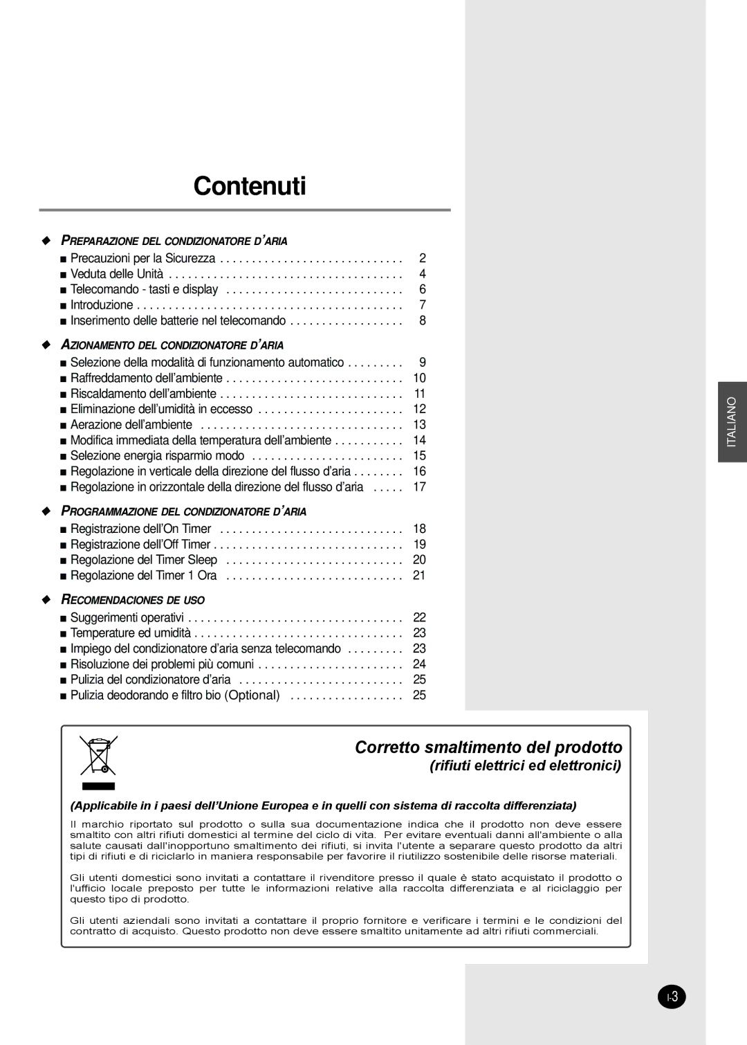 Samsung SH09BWHA manual Contenuti 