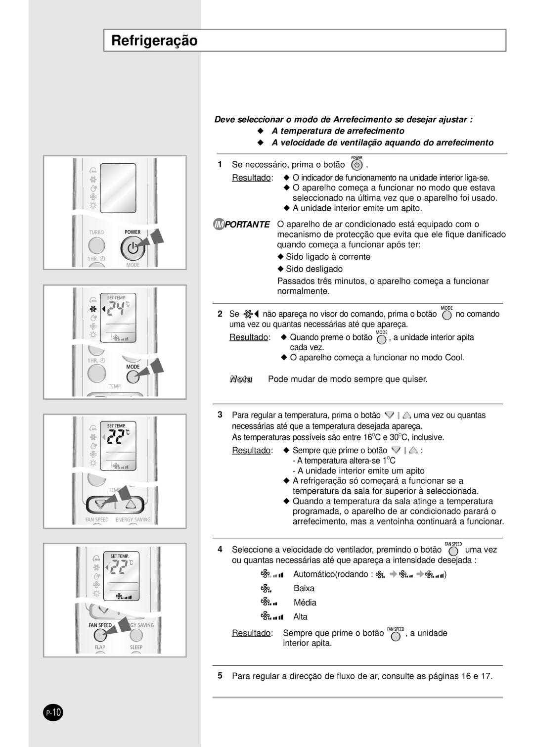 Samsung SH09BWHA manual Refrigeração, Nota 