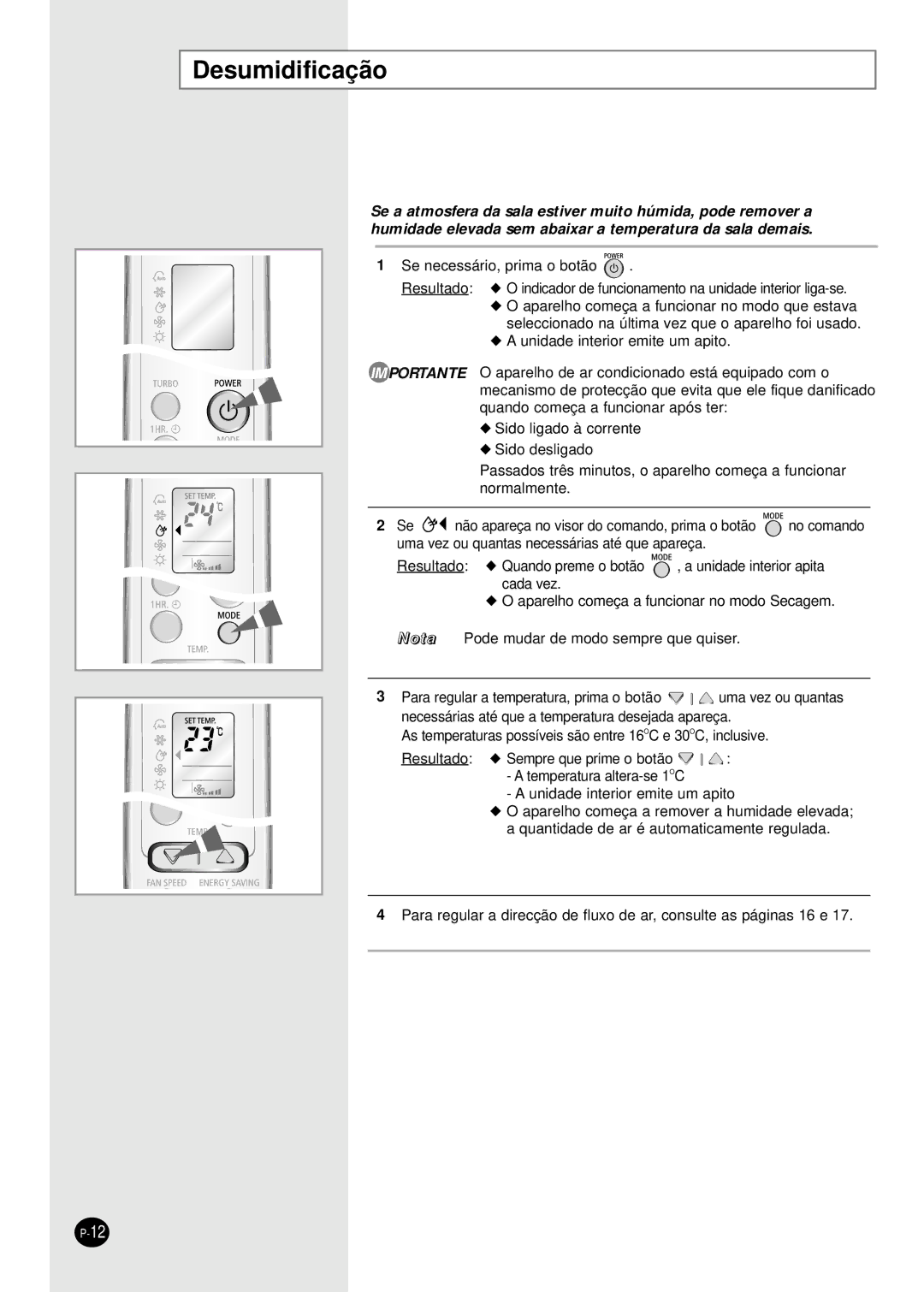 Samsung SH09BWHA manual Desumidificação 