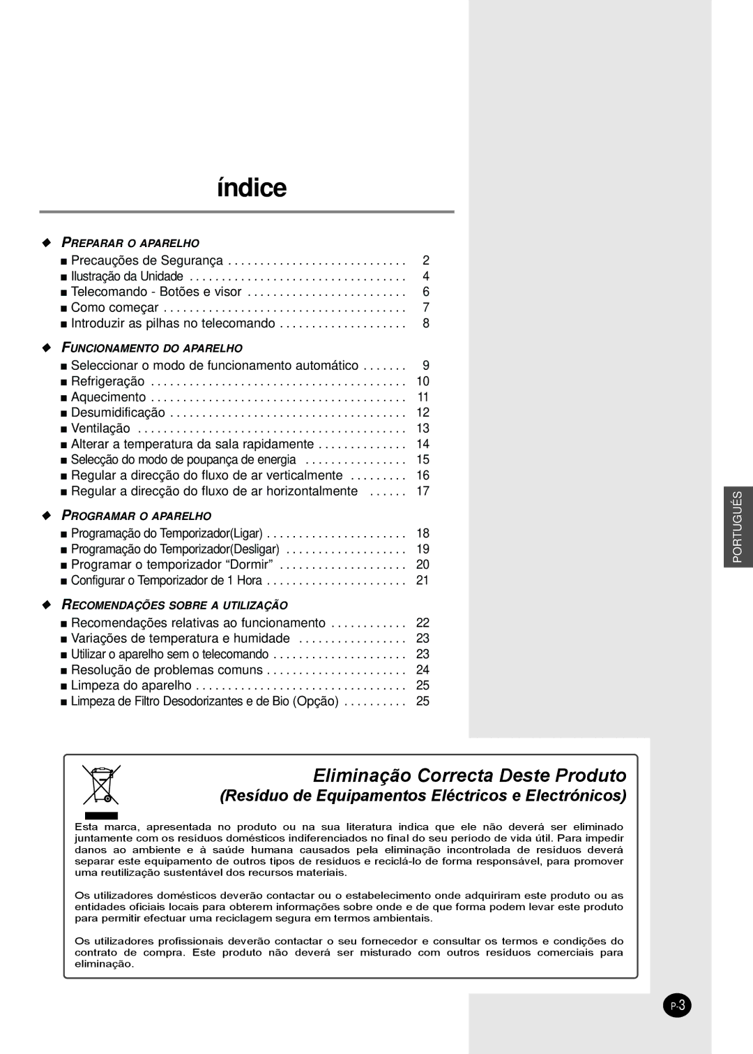 Samsung SH09BWHA manual Índice 