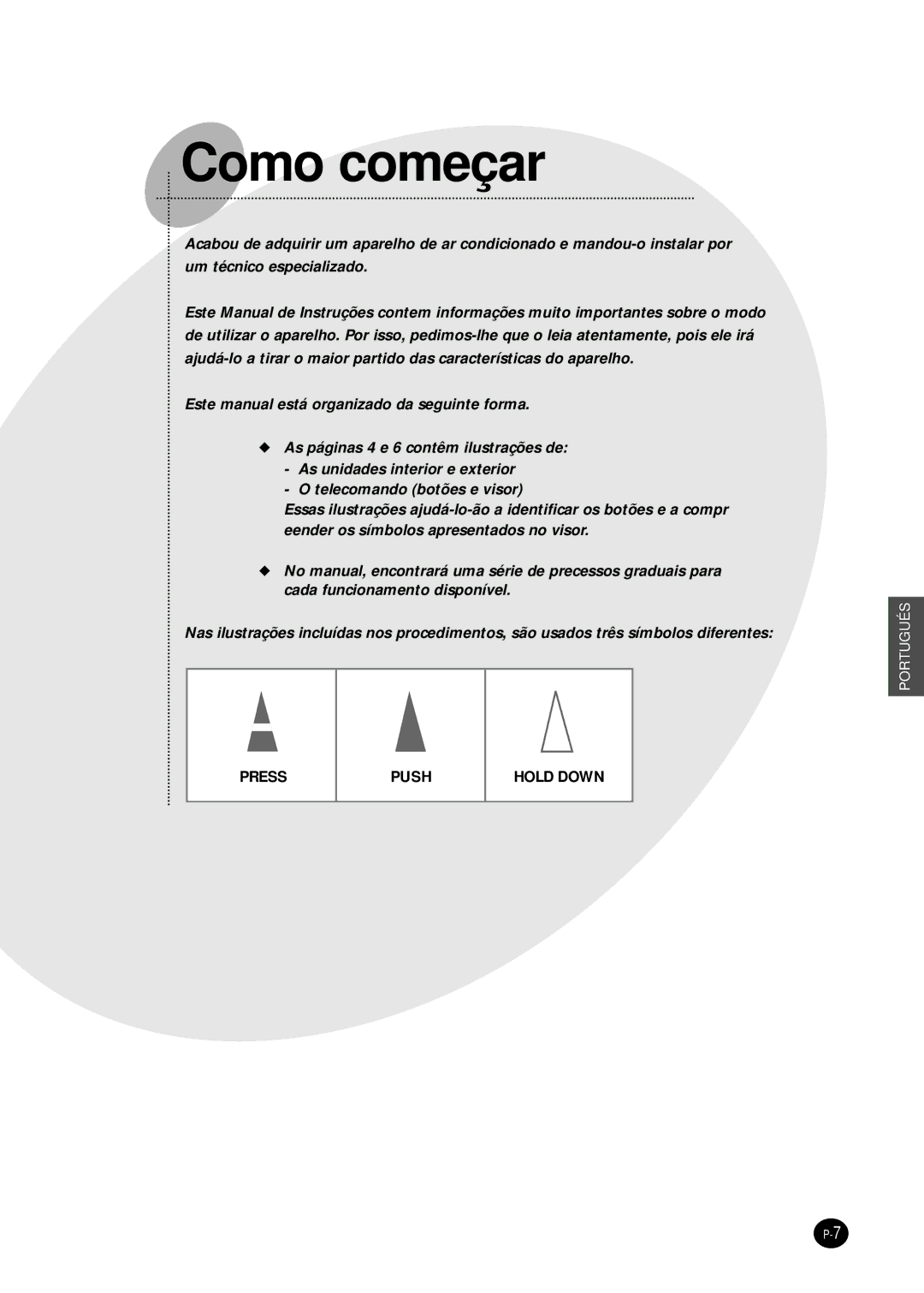 Samsung SH09BWHA manual Como começar 