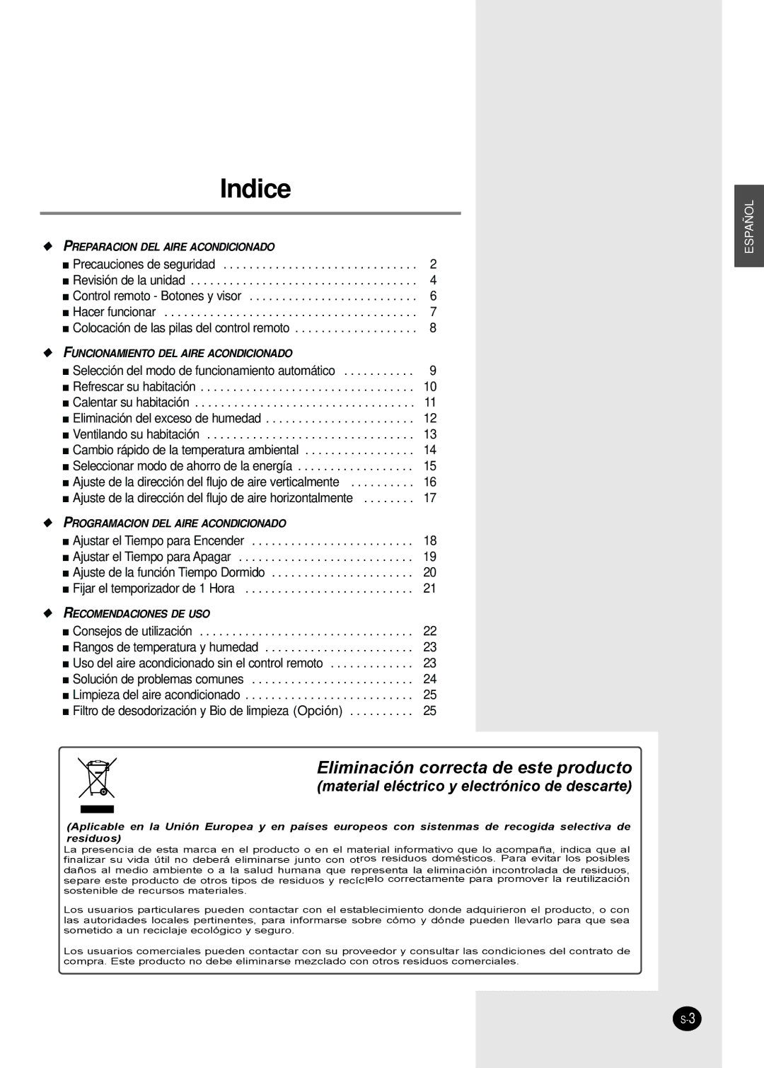 Samsung SH09BWHA manual Indice 