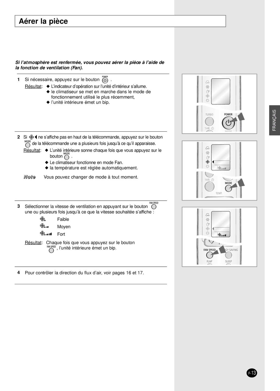 Samsung SH09BWHA manual Aérer la pièce 