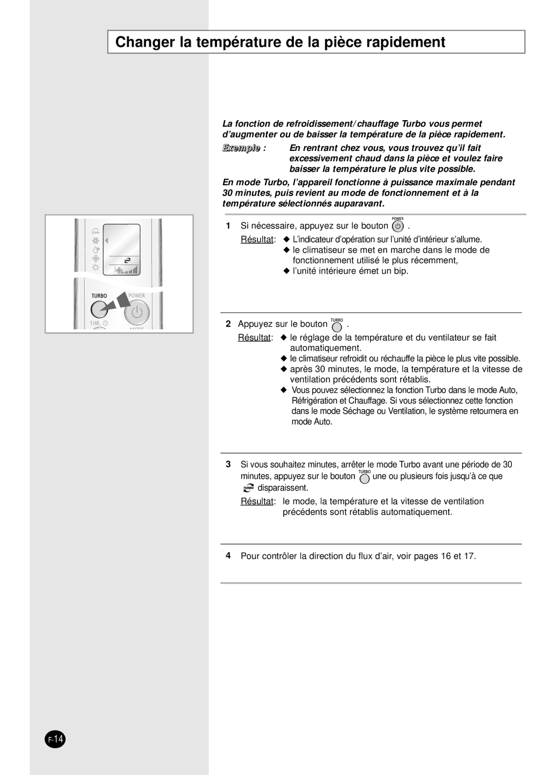 Samsung SH09BWHA manual Changer la température de la pièce rapidement 