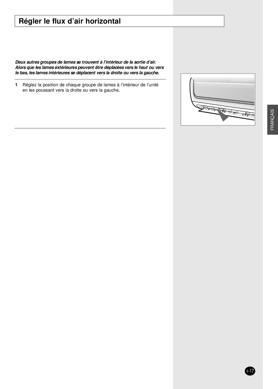 Samsung SH09BWHA manual Régler le flux d’air horizontal 