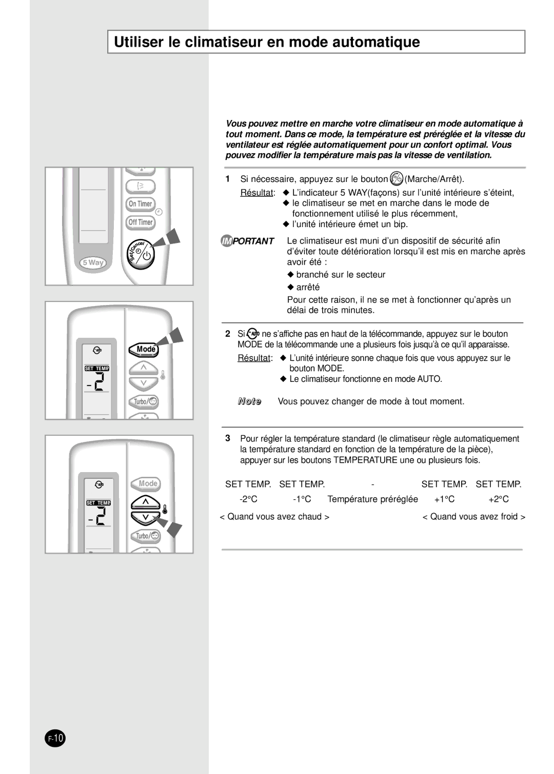 Samsung SH09VAD manual Utiliser le climatiseur en mode automatique 