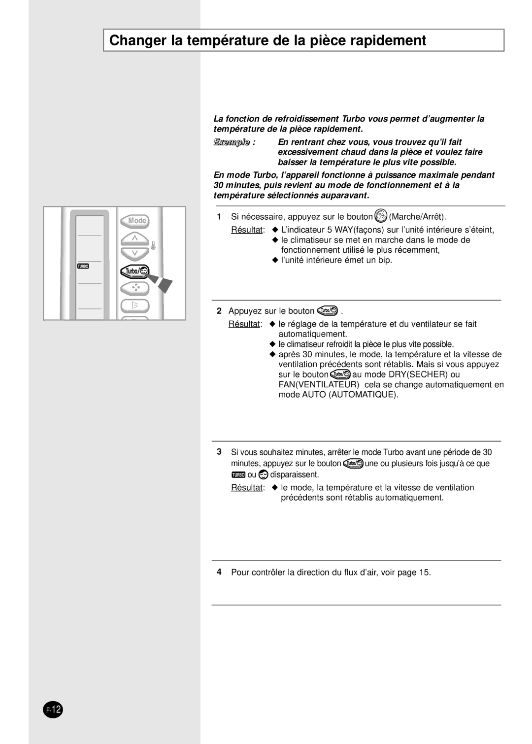 Samsung SH09VAD manual Changer la température de la pièce rapidement 