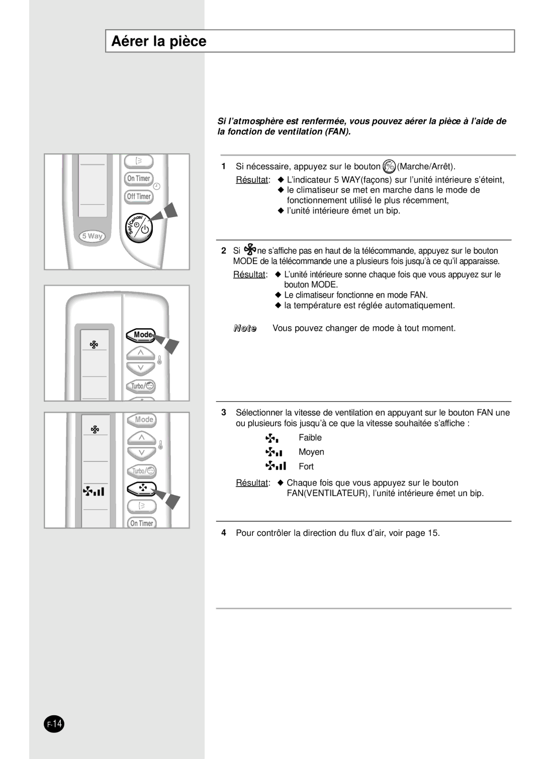 Samsung SH09VAD manual Aérer la pièce 