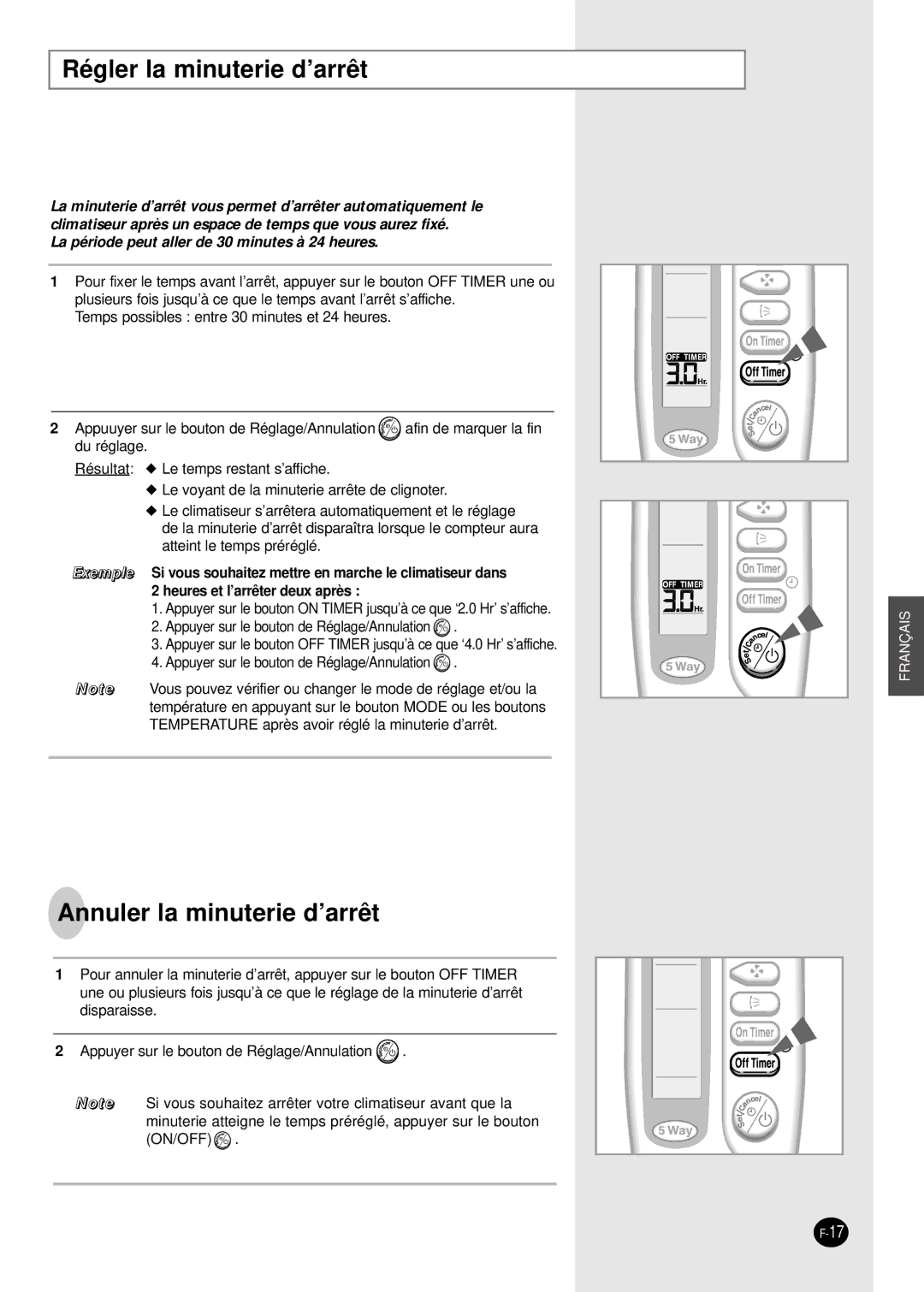 Samsung SH09VAD manual Régler la minuterie d’arrêt, Annuler la minuterie d’arrêt 