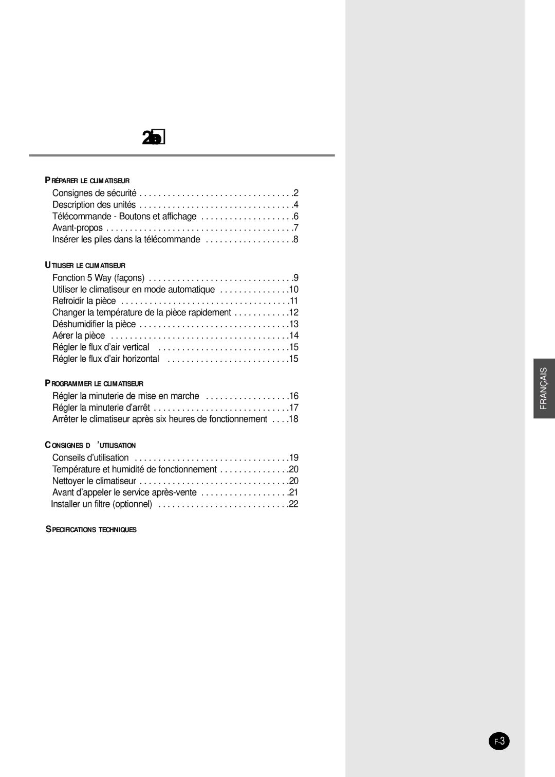 Samsung SH09VAD manual Sommaire 