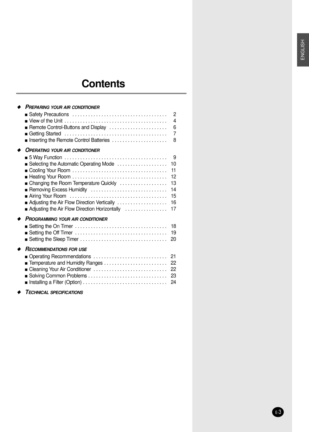 Samsung SH09VAD manual Contents 