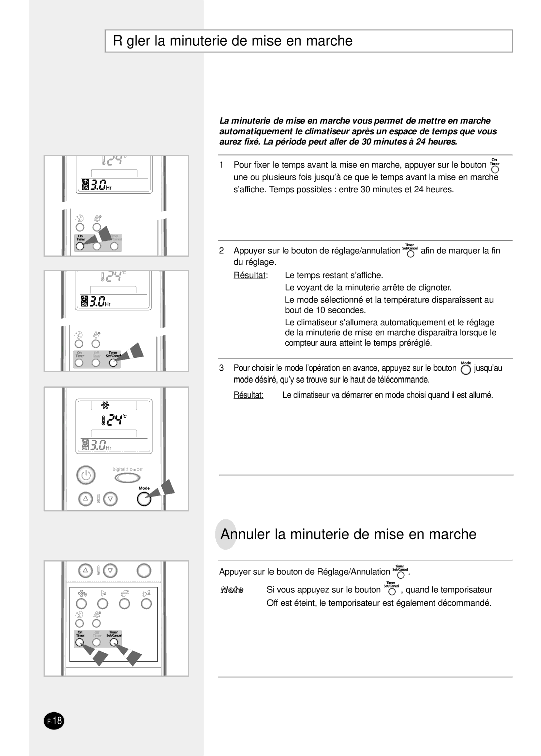 Samsung SH24TP6, SH09ZPGA, SH12ZPG, sH12ZPGA Régler la minuterie de mise en marche, Annuler la minuterie de mise en marche 