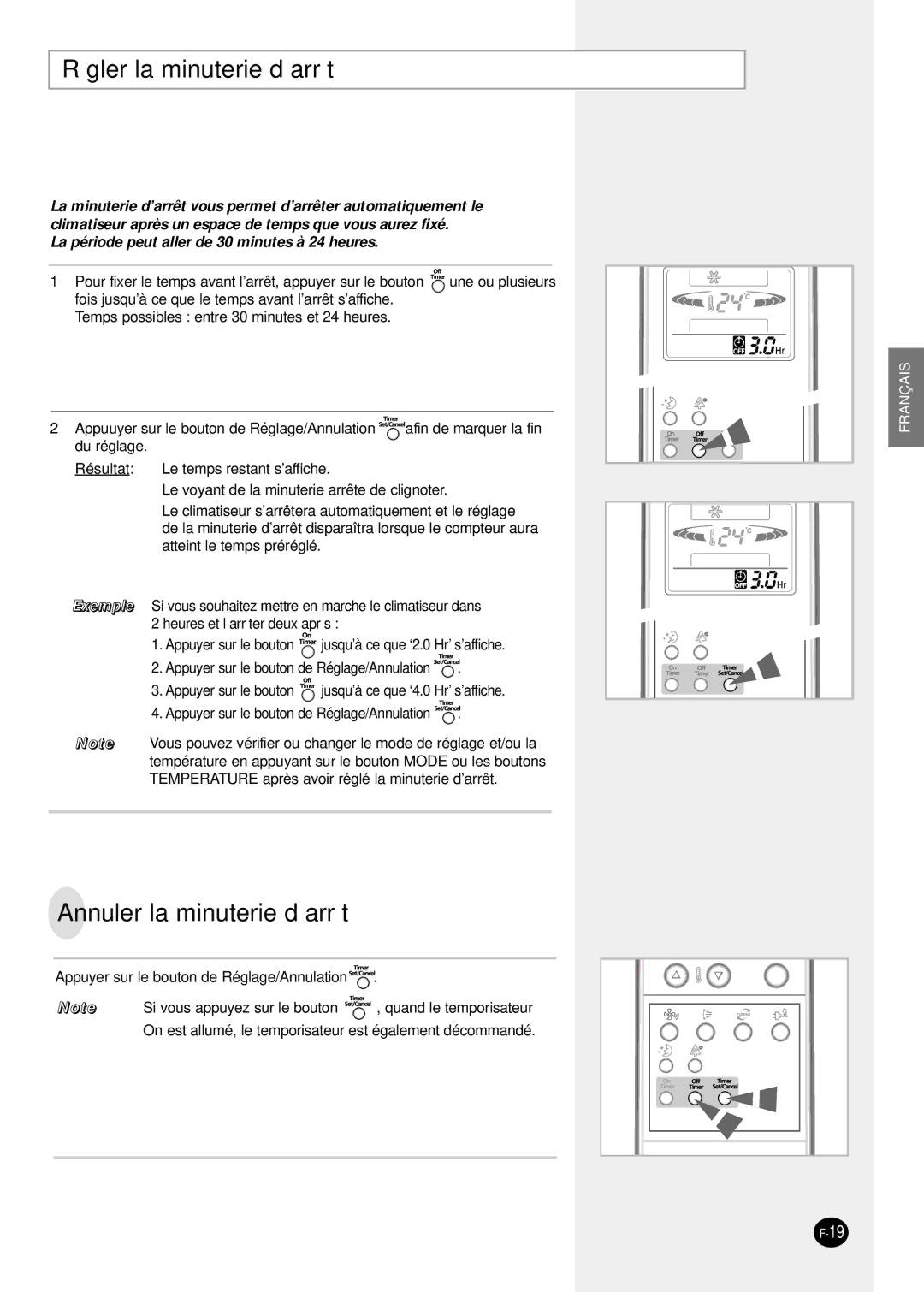 Samsung sH12ZPGA, SH09ZPGA, SH12ZPG, SH24TP6, SH18ZP0, SH07ZPGX manual Régler la minuterie d’arrêt, Annuler la minuterie d’arrêt 