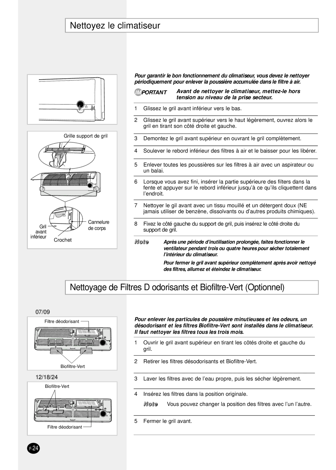 Samsung SH09ZPGAX, SH12ZPG, SH24TP6, sH12ZPGA, SH18ZP0, SH07ZPG Nettoyez le climatiseur, Tension au niveau de la prise secteur 