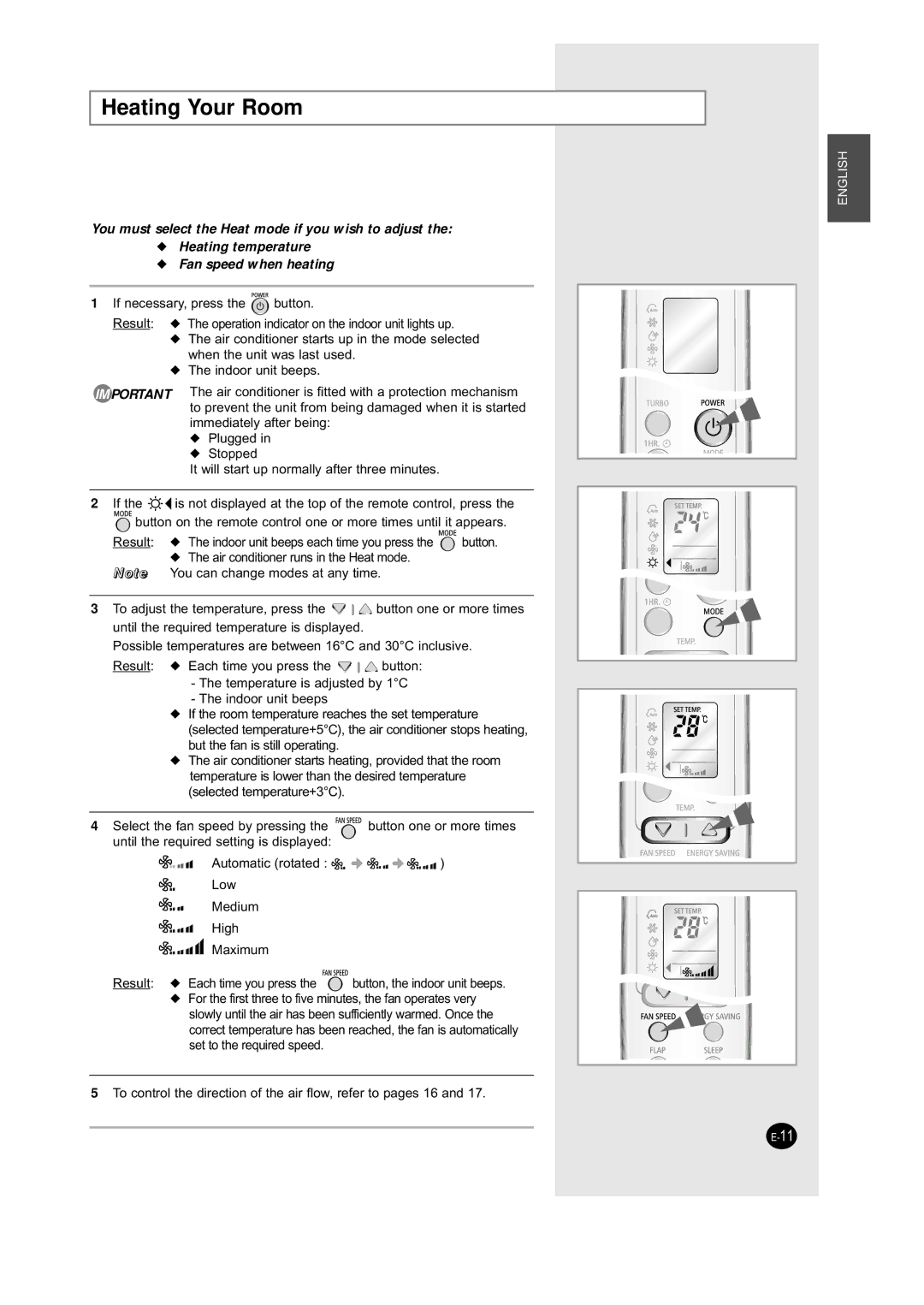 Samsung SH09AJ8, SH12AJHD manual Heating Your Room 