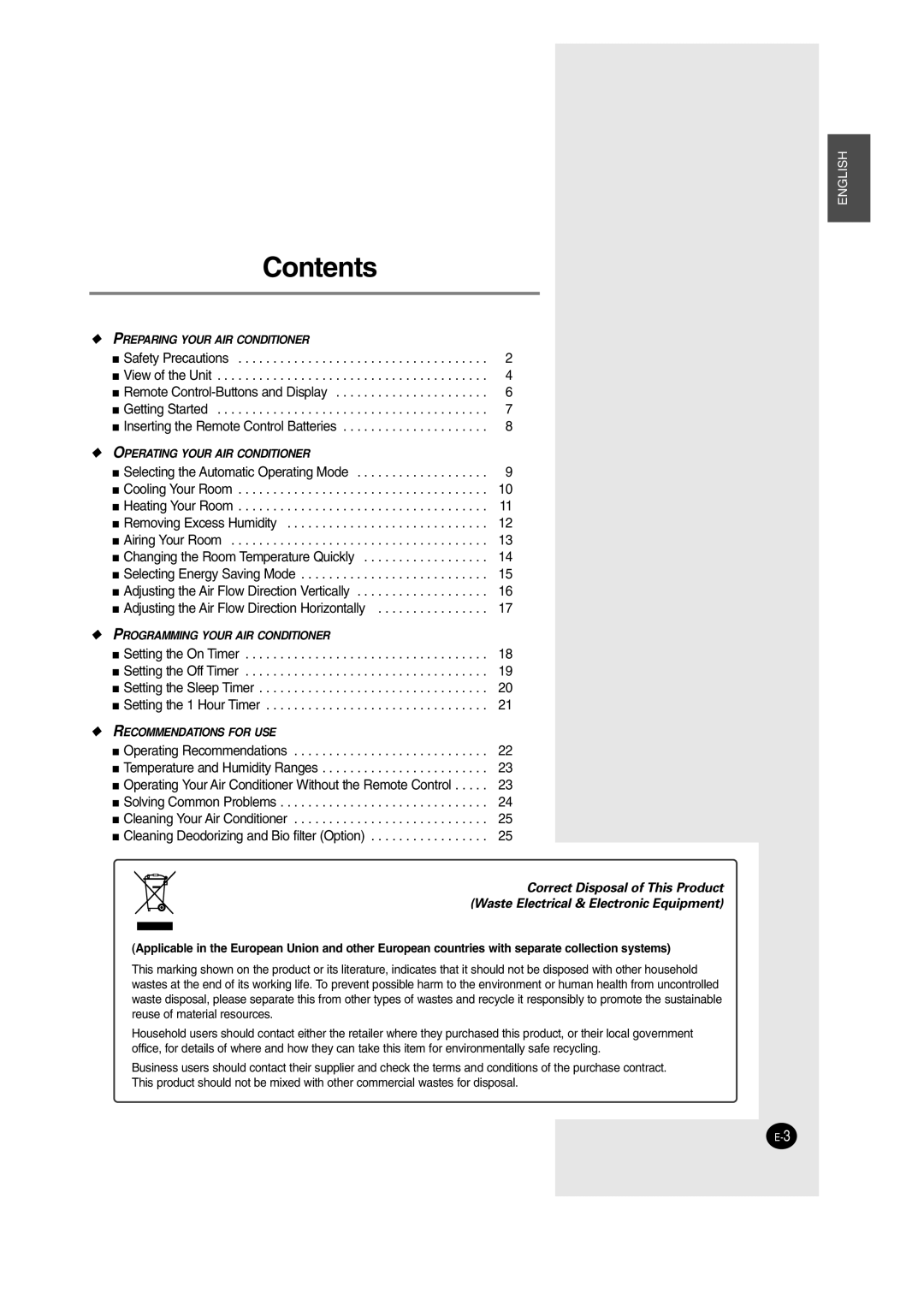 Samsung SH09AJ8, SH12AJHD manual Contents 