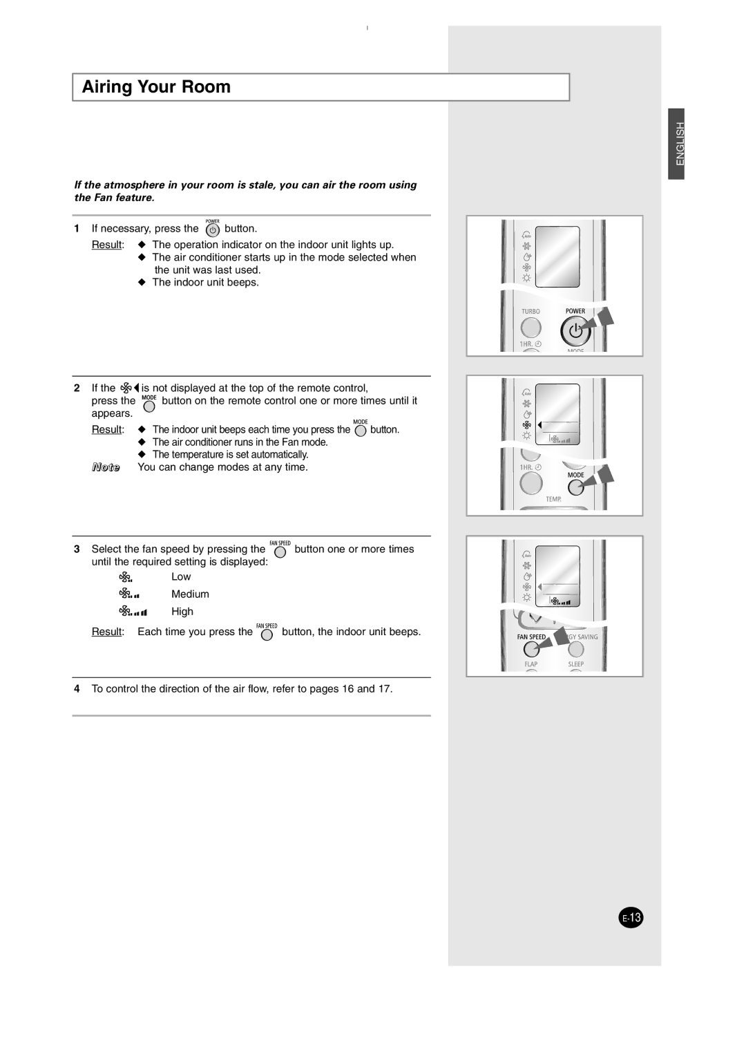 Samsung SH12AWHD manual Airing Your Room 