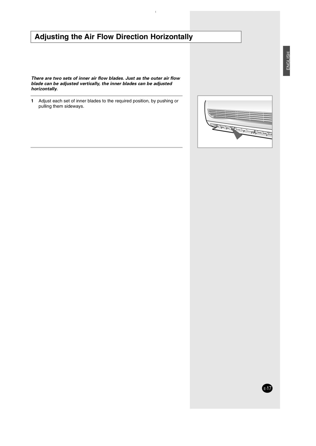 Samsung SH12AWHD manual Adjusting the Air Flow Direction Horizontally 