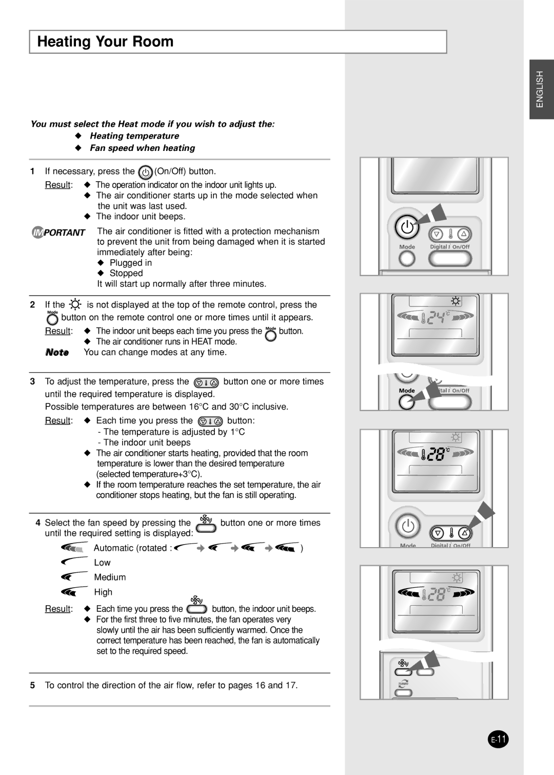 Samsung SH09BPH, SH12BPH manual Heating Your Room 