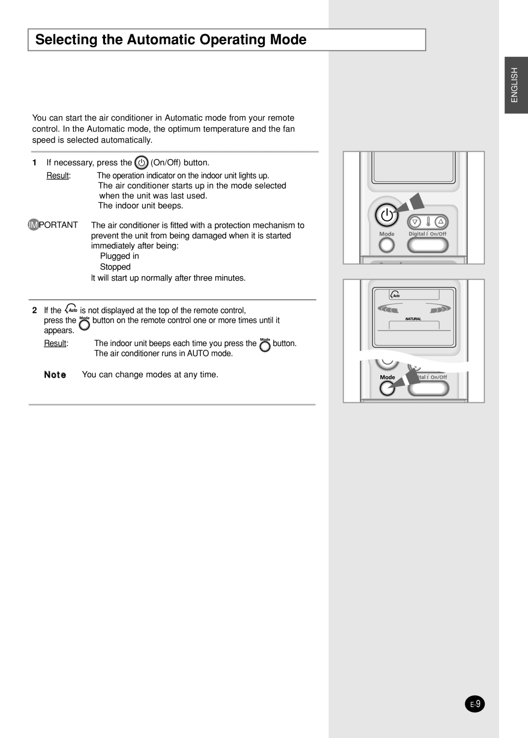 Samsung SH09BPH, SH12BPH manual Selecting the Automatic Operating Mode 