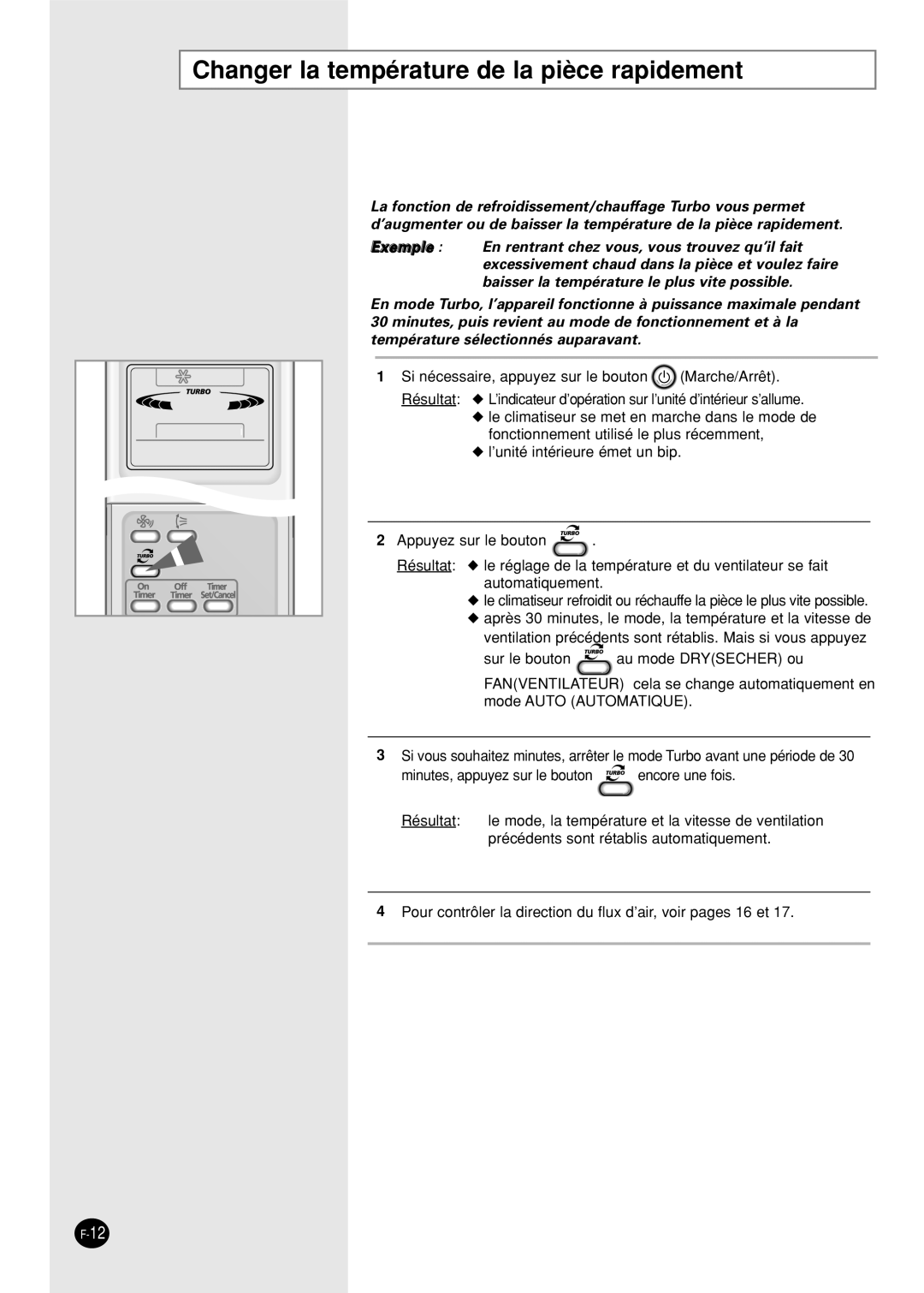 Samsung SH12BPH, SH09BPH manual Changer la température de la pièce rapidement 