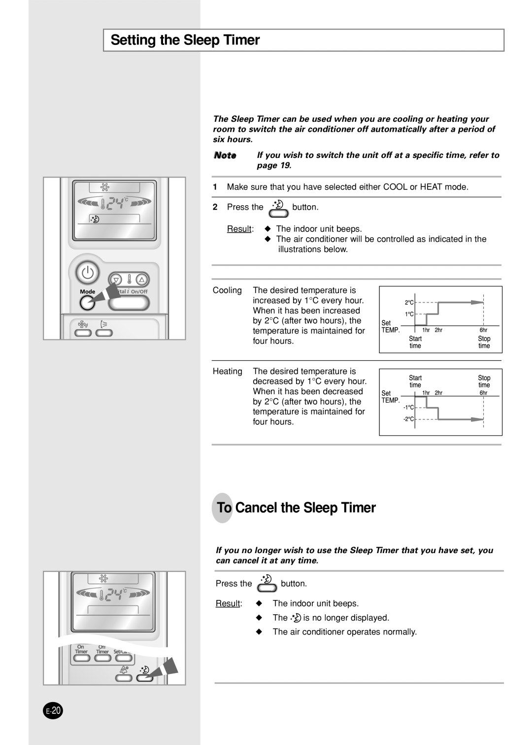 Samsung SH12BPHX, SH09BPHX manuel dutilisation Setting the Sleep Timer, To Cancel the Sleep Timer, page 