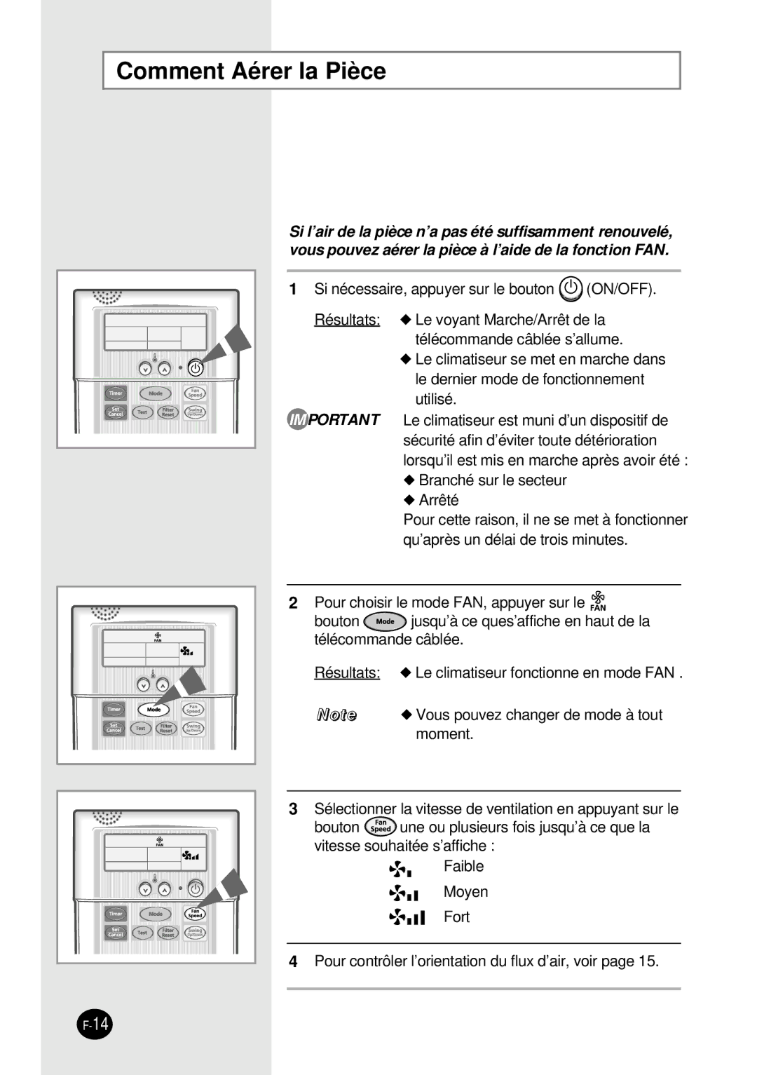 Samsung SH12BWH manual Comment Aérer la Pièce 