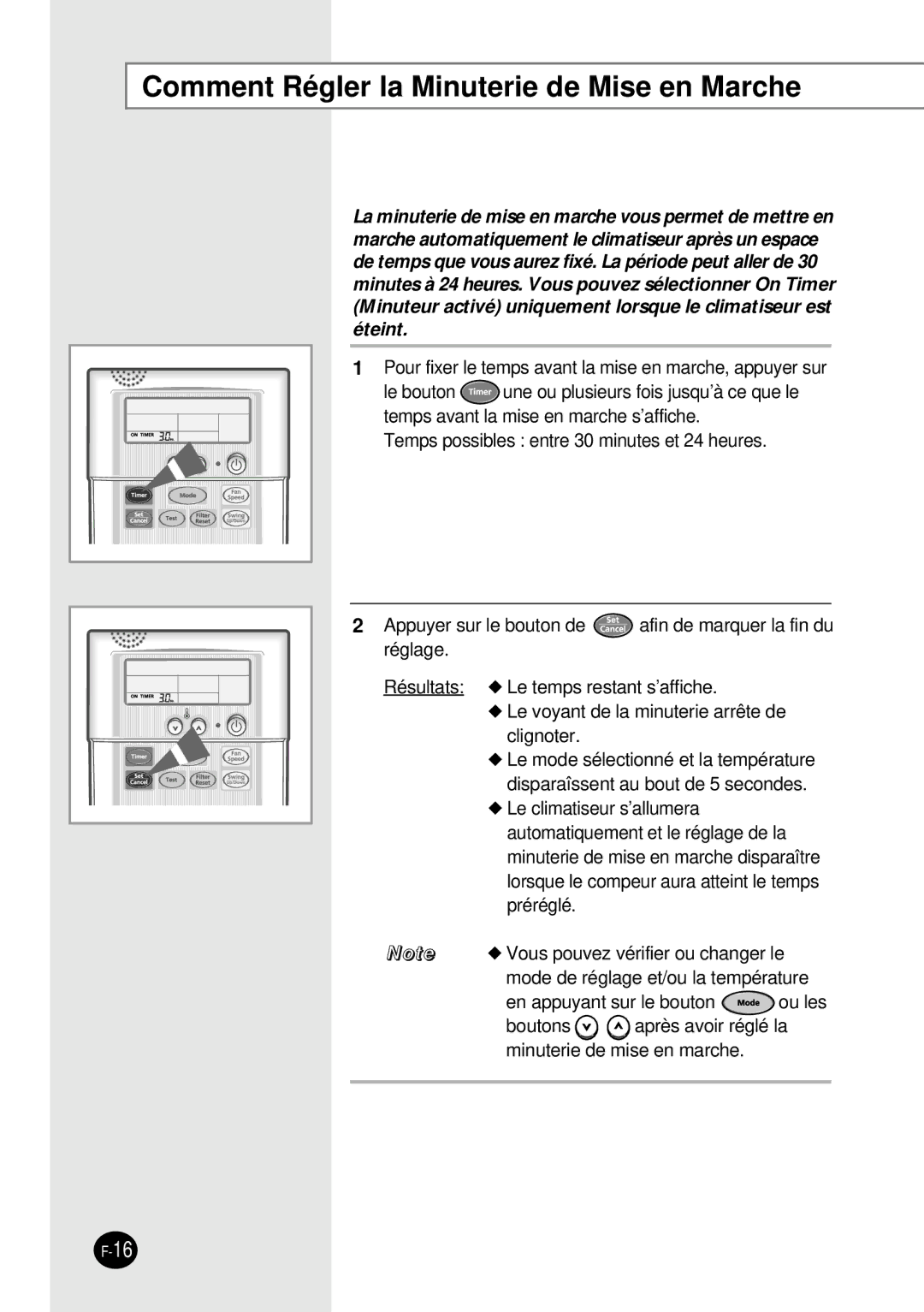 Samsung SH12BWH manual Comment Régler la Minuterie de Mise en Marche 