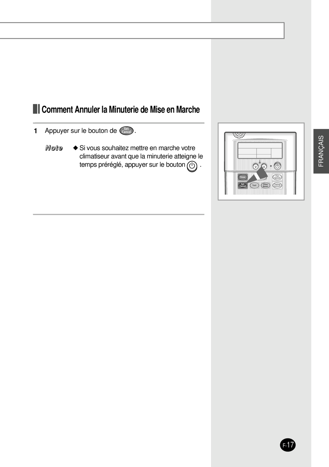 Samsung SH12BWH manual Comment Annuler la Minuterie de Mise en Marche 