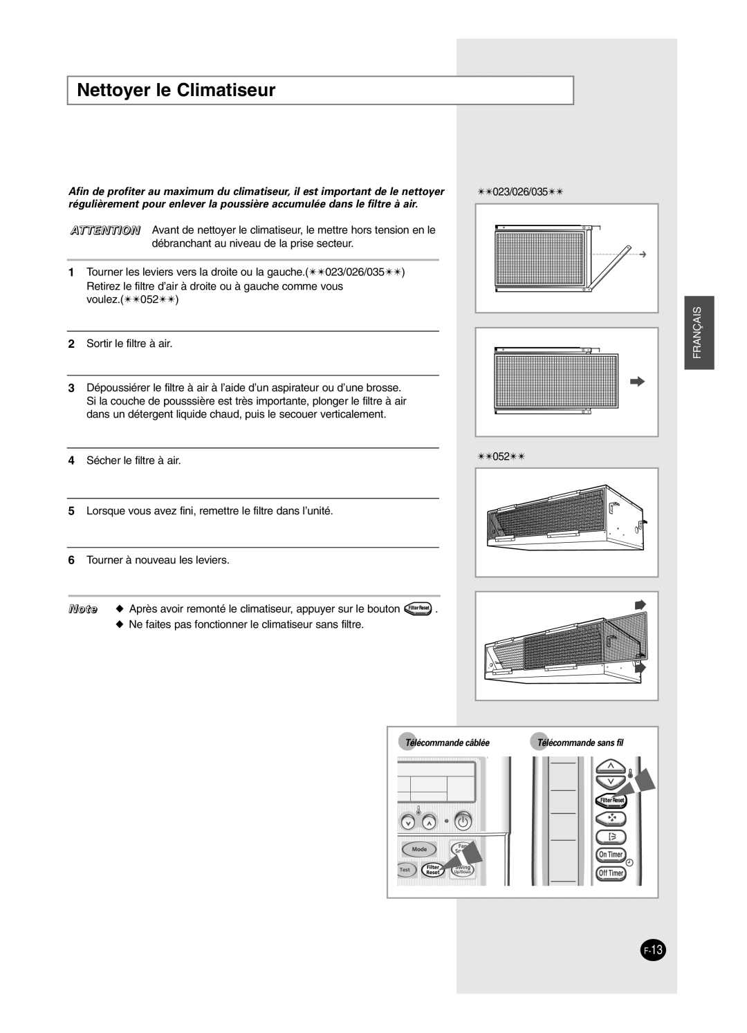 Samsung SH12BWH manual Nettoyer le Climatiseur 