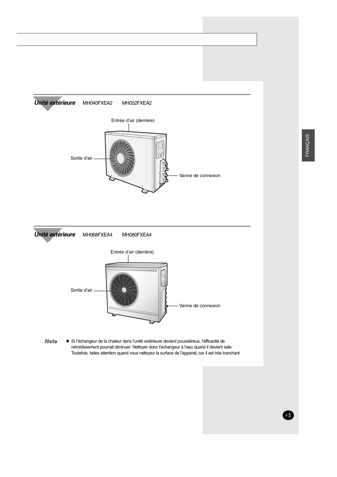 Samsung SH12BWH manual Unité extérieure MH040FXEA2 