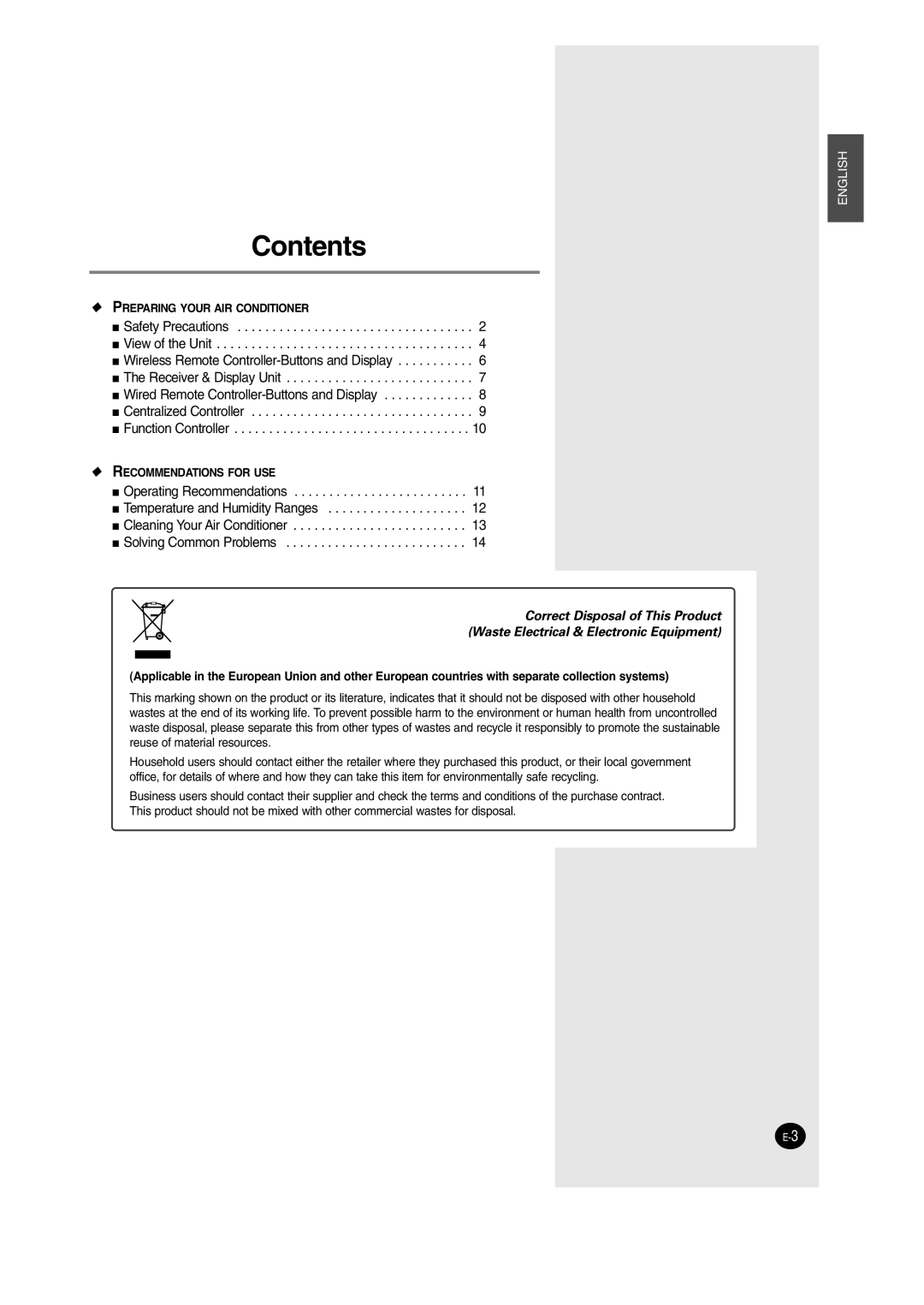 Samsung SH12BWH manual Contents 