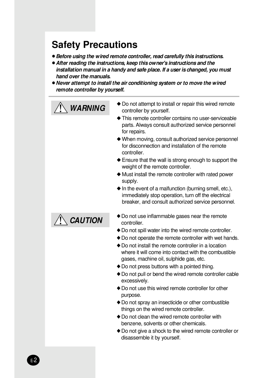 Samsung SH12BWH manual Safety Precautions 