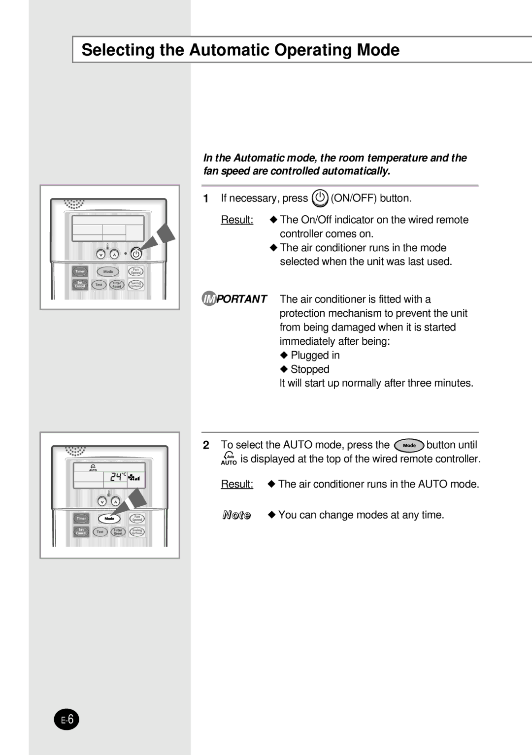 Samsung SH12BWH manual Selecting the Automatic Operating Mode 