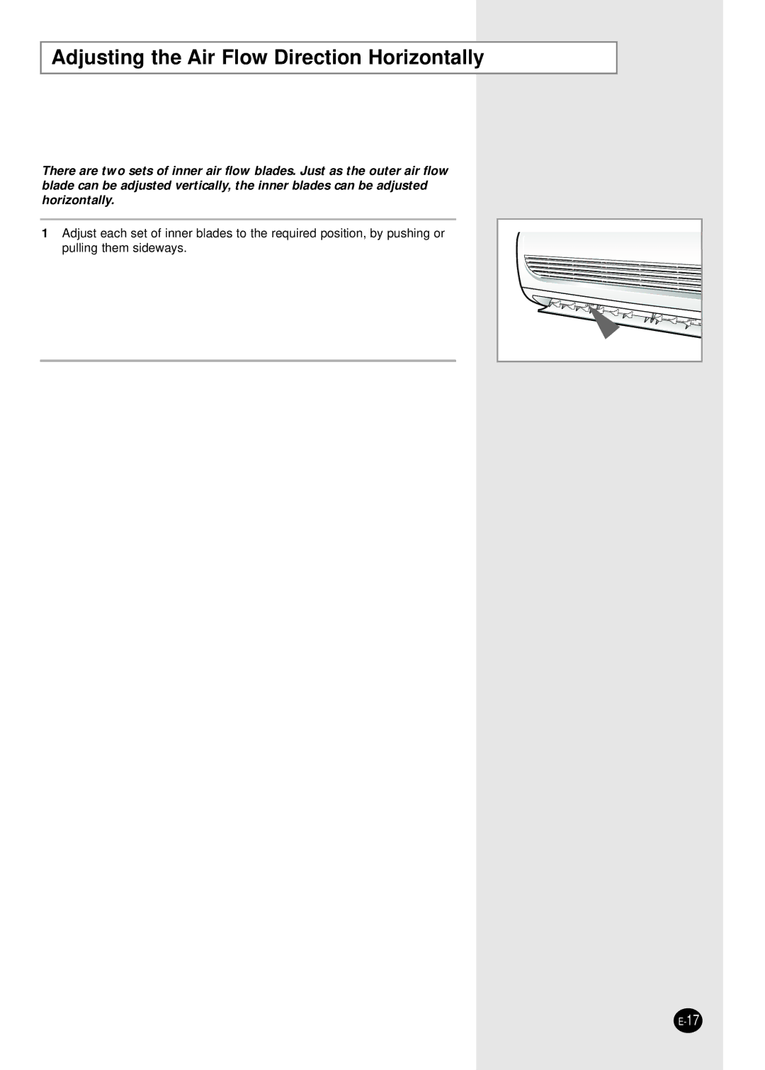 Samsung SH12BWH manual Adjusting the Air Flow Direction Horizontally 