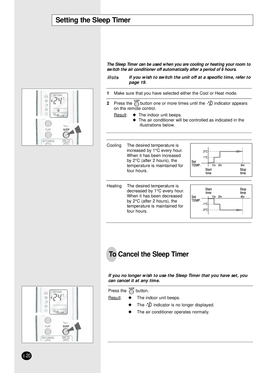 Samsung SH12BWH manual Setting the Sleep Timer, To Cancel the Sleep Timer 