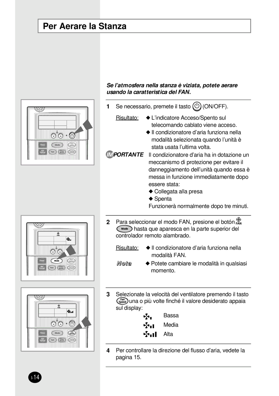 Samsung SH12BWH manual Per Aerare la Stanza 