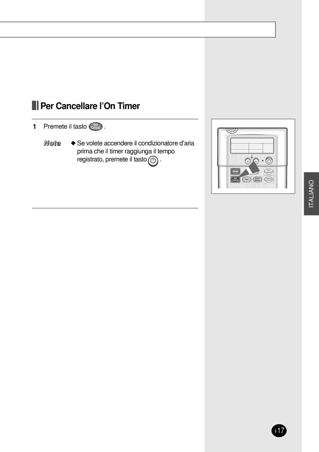 Samsung SH12BWH manual Per Cancellare l’On Timer 