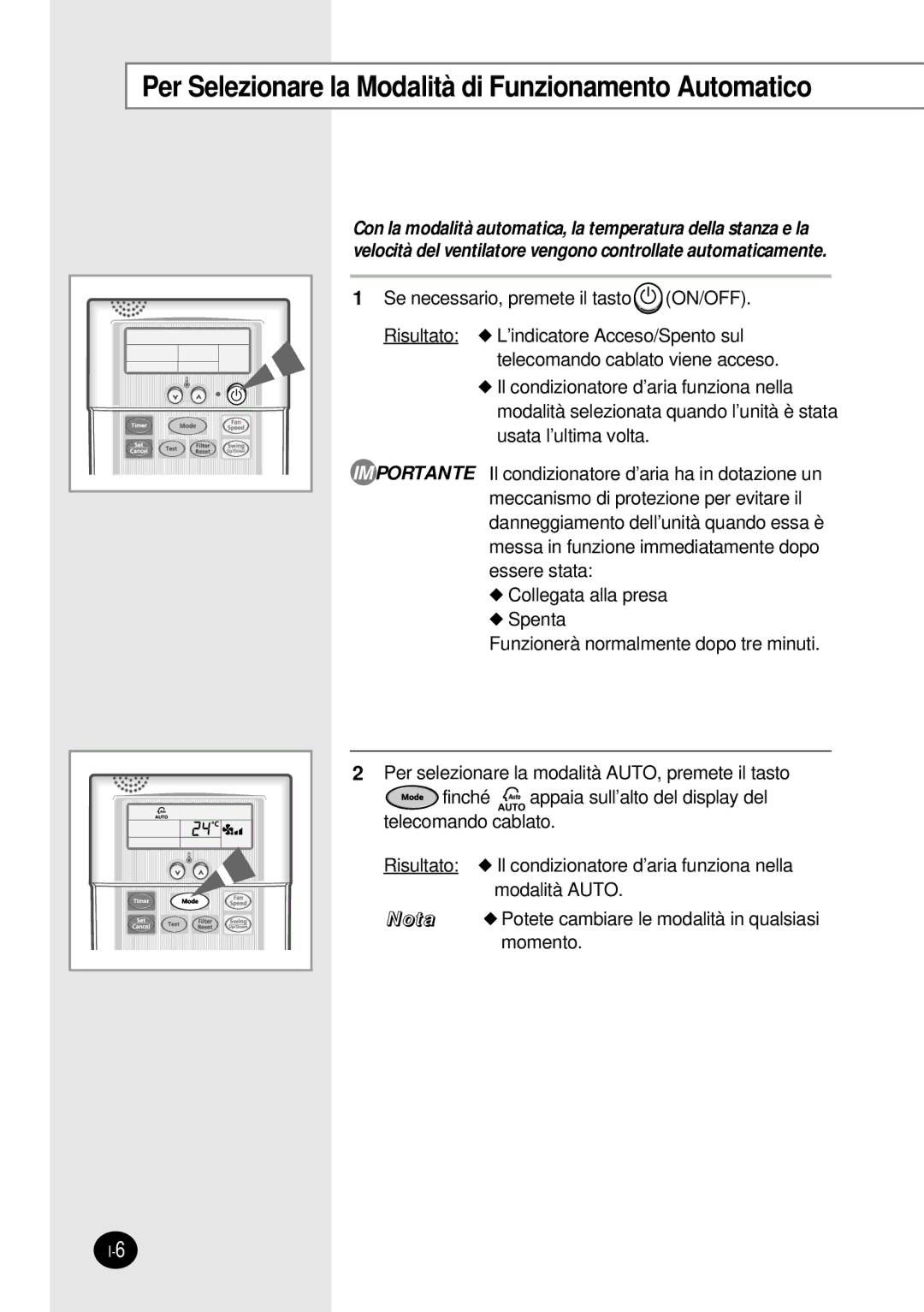 Samsung SH12BWH manual Per Selezionare la Modalità di Funzionamento Automatico 