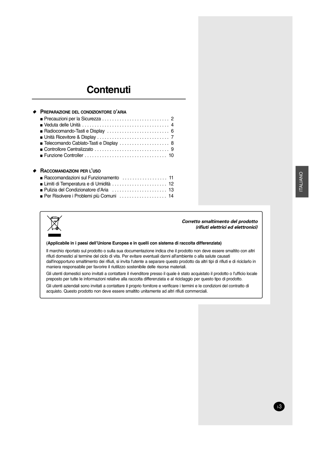 Samsung SH12BWH manual Contenuti 