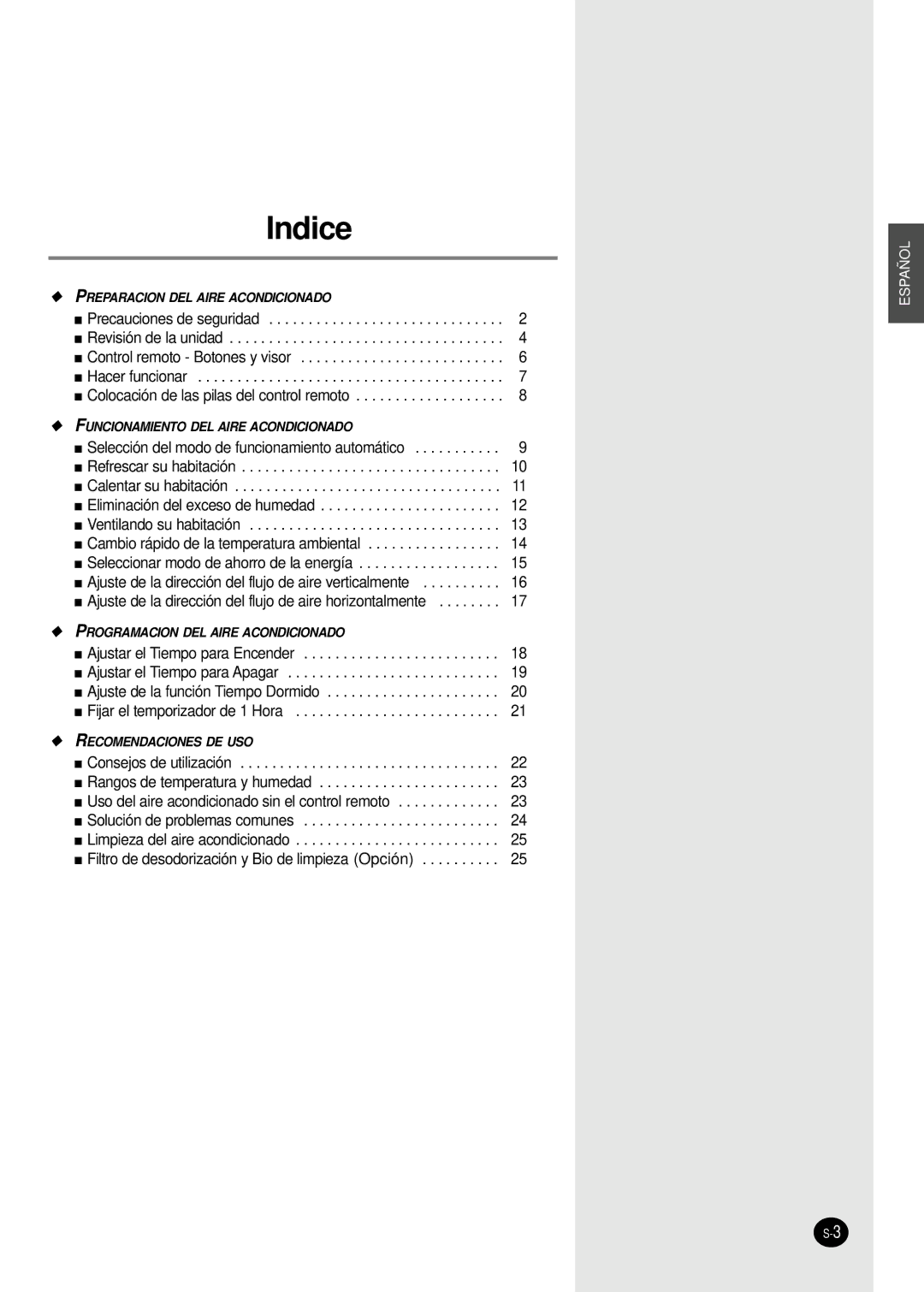 Samsung SH12BWH manual Indice 