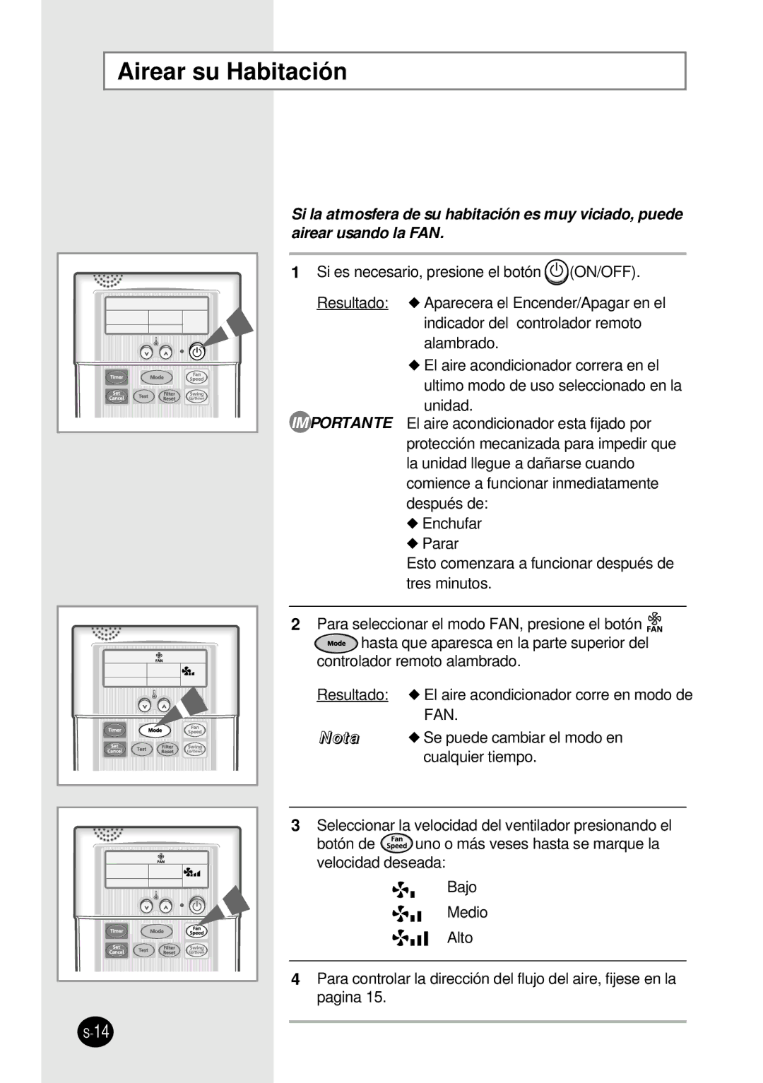 Samsung SH12BWH manual Airear su Habitación 