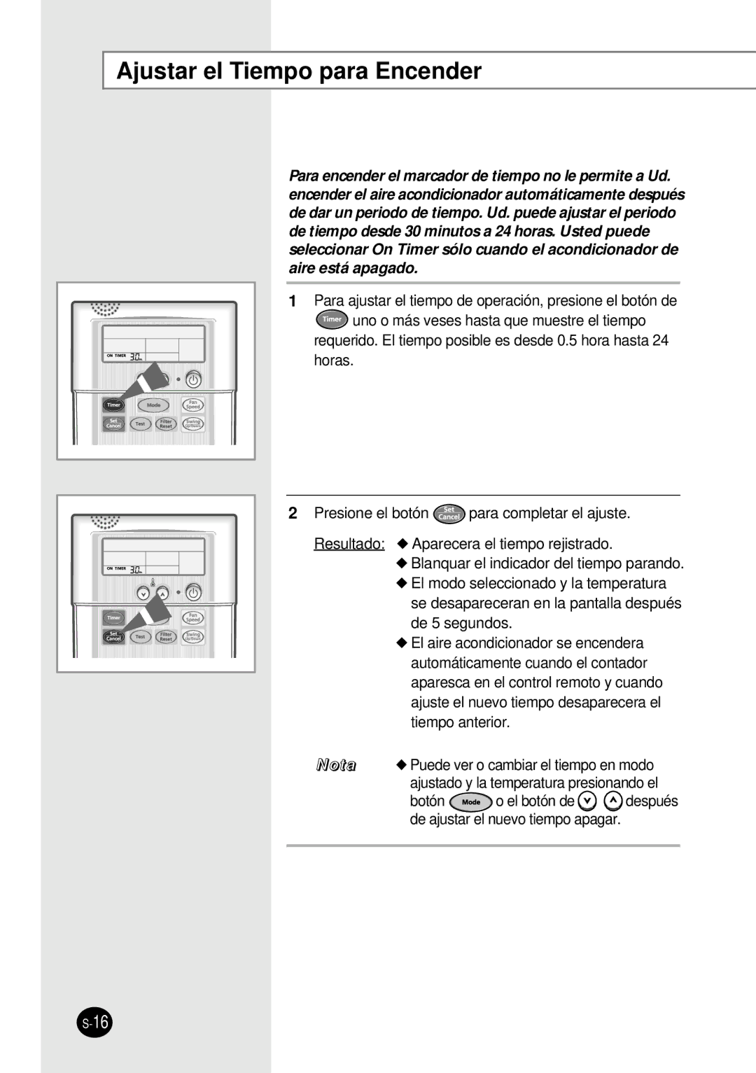 Samsung SH12BWH manual Ajustar el Tiempo para Encender 